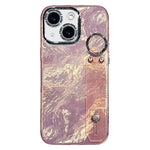 Custodia per telefono in TPU con cinturino da polso dalla texture metallica simile a una lamina placcata e pellicola protettiva per l'obiettivo., For iPhone 13