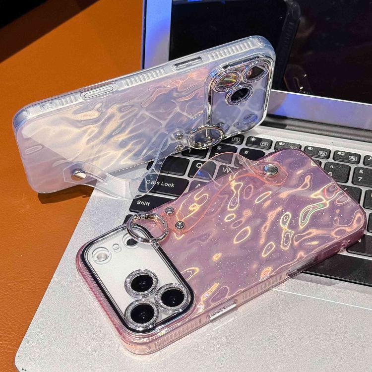 Custodia per telefono in TPU con cinturino da polso dalla texture metallica simile a una lamina placcata e pellicola protettiva per l'obiettivo., For iPhone 15 Pro Max, For iPhone 15 Pro, For iPhone 15, For iPhone 14, For iPhone 14 Pro                 ...