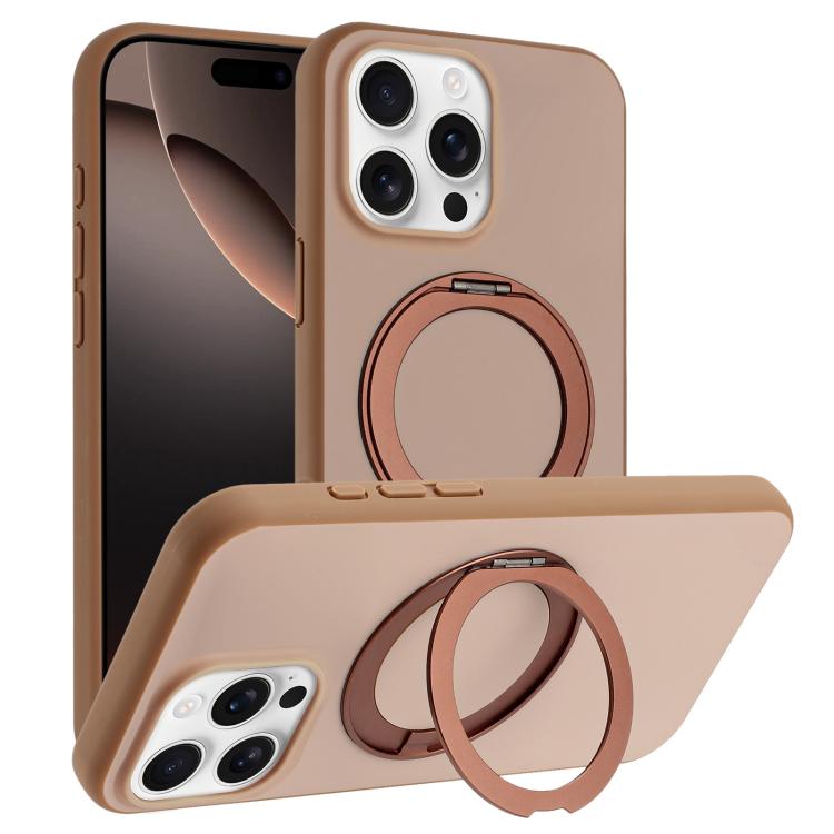 Custodia magnetica per telefono con supporto girevole a 360 gradi e finitura satinata effetto pelle., For iPhone 16 Pro Max, For iPhone 16 Pro, For iPhone 16, For iPhone 15 Pro Max