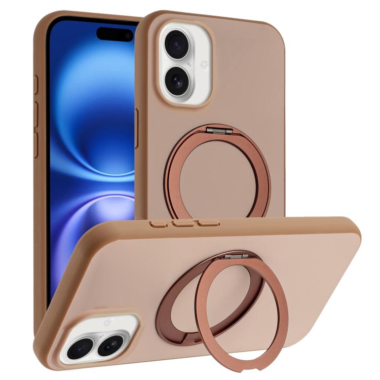Custodia magnetica per telefono con supporto girevole a 360 gradi e finitura satinata effetto pelle., For iPhone 16 Pro Max, For iPhone 16 Pro, For iPhone 16, For iPhone 15 Pro Max
