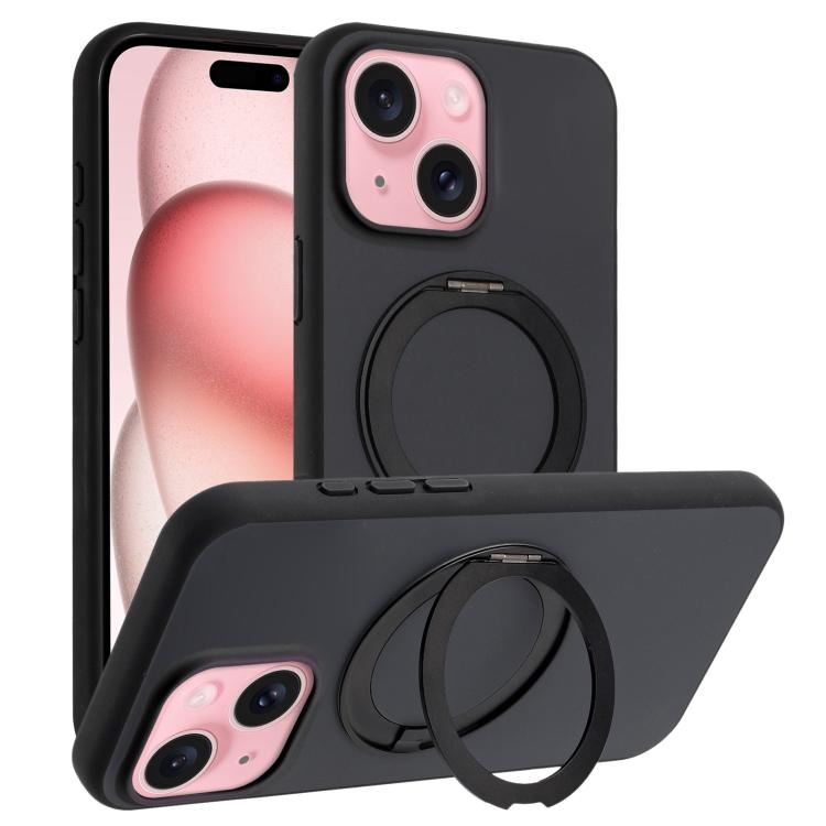 Custodia magnetica per telefono con supporto girevole a 360 gradi e finitura satinata effetto pelle., For iPhone 15 Pro, For iPhone 15 Plus, For iPhone 15, For iPhone 14