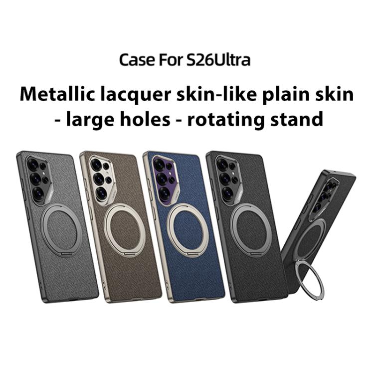 Custodia per telefono GKK in similpelle con effetto pelle verniciata metallizzata e supporto magnetico girevole, penna non inclusa., For Samsung Galaxy S26 Ultra 5G