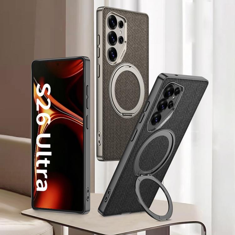 Custodia per telefono GKK in similpelle con effetto pelle verniciata metallizzata e supporto magnetico girevole, penna non inclusa., For Samsung Galaxy S26 Ultra 5G