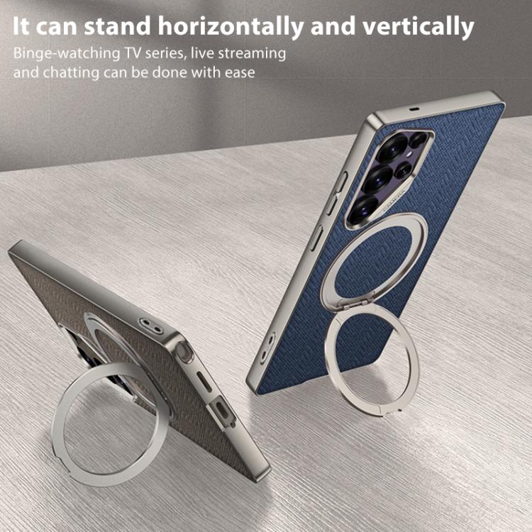 Custodia per telefono GKK in similpelle con effetto pelle verniciata metallizzata e supporto magnetico girevole, penna non inclusa., For Samsung Galaxy S26 Ultra 5G