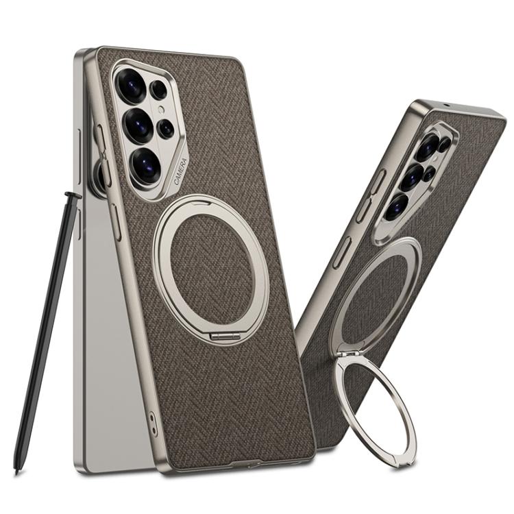 Custodia per telefono GKK in similpelle con effetto pelle verniciata metallizzata e supporto magnetico girevole, penna non inclusa., For Samsung Galaxy S26 Ultra 5G