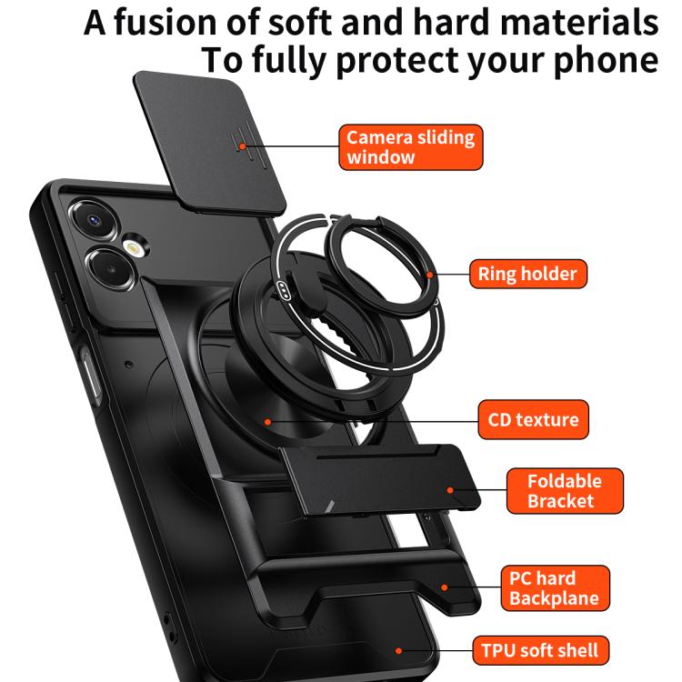Custodia per telefono multifunzionale magnetica antiurto con finestra scorrevole per obiettivo., For Galaxy A06 5G, For Galaxy A56 5G, For Samsung Galaxy A26 5G, For Samsung Galaxy A36 5G