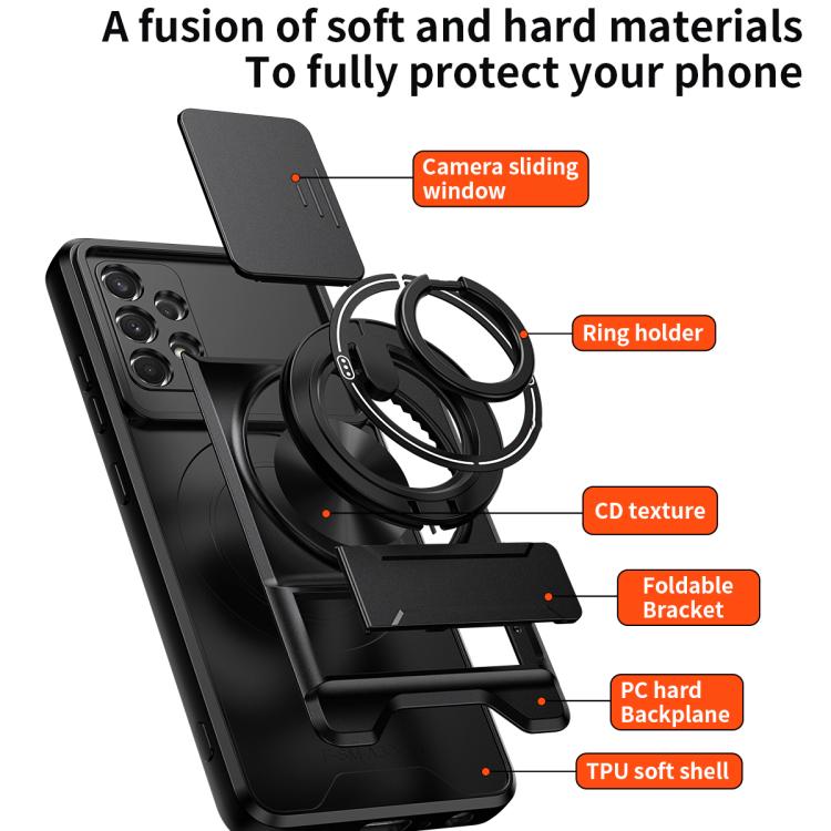 Custodia per telefono multifunzionale magnetica antiurto con finestra scorrevole per obiettivo., For Galaxy A32 4G, For Galaxy A72 4G / 5G, For Galaxy A52 5G