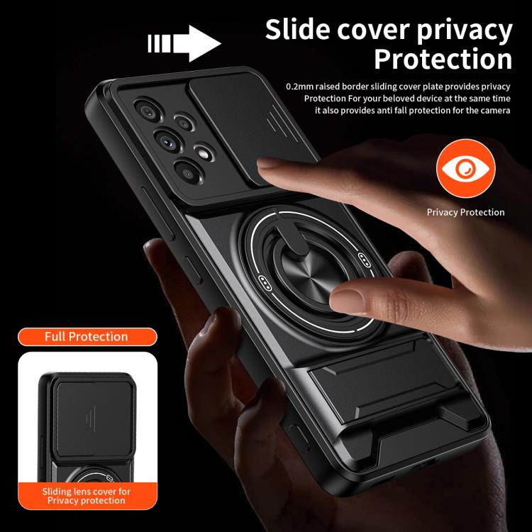 Custodia per telefono multifunzionale magnetica antiurto con finestra scorrevole per obiettivo., For Galaxy A53 5G, For Galaxy A73 5G, For Samsung Galaxy A13 4G, For Galaxy A22 5G