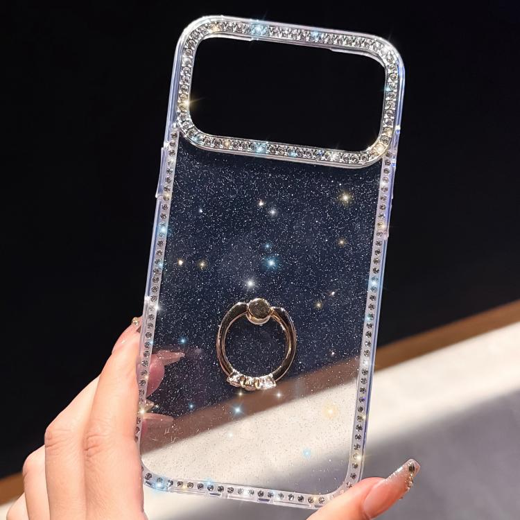 Porta anelli con strass, custodia per telefono ibrida IMD PC TPU a doppio lato, For iPhone 16 Pro Max, For iPhone 16 Pro, For iPhone 16 Plus, For iPhone 16