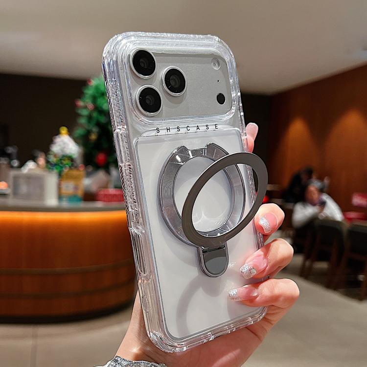 Custodia magnetica trasparente in metallo con supporto girevole per telefono., For iPhone 17 Pro Max, For iPhone 17 Pro