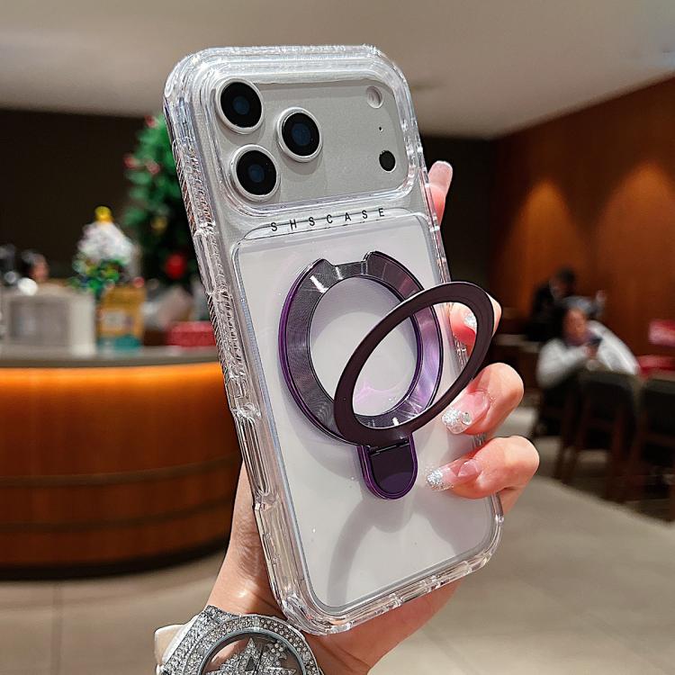 Custodia magnetica trasparente in metallo con supporto girevole per telefono., For iPhone 17 Pro Max, For iPhone 17 Pro