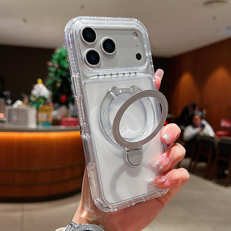 Custodia magnetica trasparente in metallo con supporto girevole per telefono., For iPhone 17 Pro Max, For iPhone 17 Pro