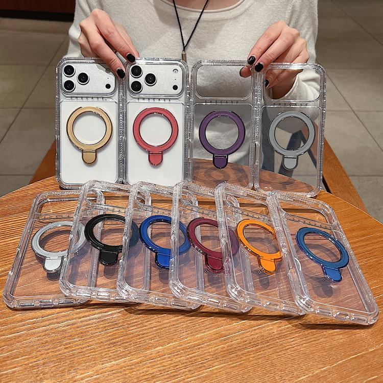 Custodia magnetica trasparente in metallo con supporto girevole per telefono., For iPhone 17 Pro Max, For iPhone 17 Pro