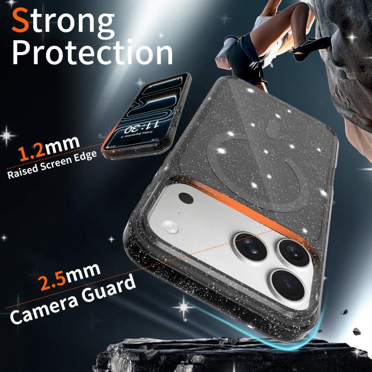 Custodia per telefono ibrida in PC e TPU con glitter trasparenti e magneti, For iPhone 17 Pro Max, For iPhone 17 Pro, For iPhone 17, For iPhone Air, For iPhone 16 Pro Max, For iPhone 16 Pro, For iPhone 16 Plus, For iPhone 16
