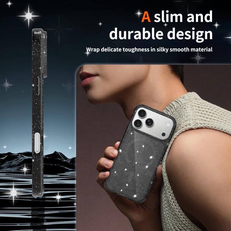 Custodia per telefono ibrida in PC e TPU con glitter trasparenti e magneti, For iPhone 17 Pro Max, For iPhone 17 Pro, For iPhone 17, For iPhone Air, For iPhone 16 Pro Max, For iPhone 16 Pro, For iPhone 16 Plus, For iPhone 16