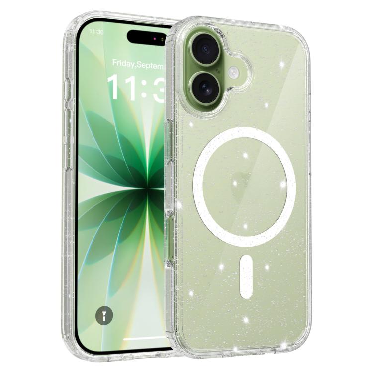 Custodia per telefono ibrida in PC e TPU con glitter trasparenti e magneti, For iPhone 17 Pro Max, For iPhone 17 Pro, For iPhone 17, For iPhone Air, For iPhone 16 Pro Max, For iPhone 16 Pro, For iPhone 16 Plus, For iPhone 16