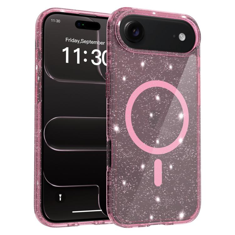 Custodia per telefono ibrida in PC e TPU con glitter trasparenti e magneti, For iPhone 17 Pro Max, For iPhone 17 Pro, For iPhone 17, For iPhone Air, For iPhone 16 Pro Max, For iPhone 16 Pro, For iPhone 16 Plus, For iPhone 16