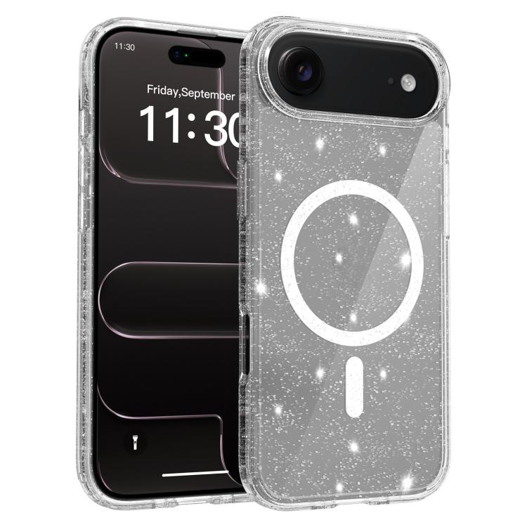 Custodia per telefono ibrida in PC e TPU con glitter trasparenti e magneti, For iPhone 17 Pro Max, For iPhone 17 Pro, For iPhone 17, For iPhone Air, For iPhone 16 Pro Max, For iPhone 16 Pro, For iPhone 16 Plus, For iPhone 16