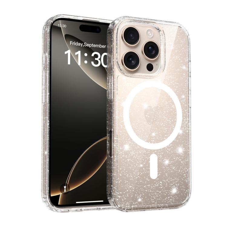 Custodia per telefono ibrida in PC e TPU con glitter trasparenti e magneti, For iPhone 17 Pro Max, For iPhone 17 Pro, For iPhone 17, For iPhone Air, For iPhone 16 Pro Max, For iPhone 16 Pro, For iPhone 16 Plus, For iPhone 16