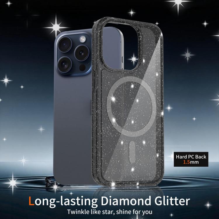 Custodia per telefono ibrida in PC e TPU con glitter trasparenti e magneti, For iPhone 15 Pro Max, For iPhone 15 Pro, For iPhone 15 Plus / 14 Plus, For iPhone 15, For iPhone 14 / 13, For iPhone 14 Pro, For iPhone 14 Pro Max, For iPhone 13 Pro Max