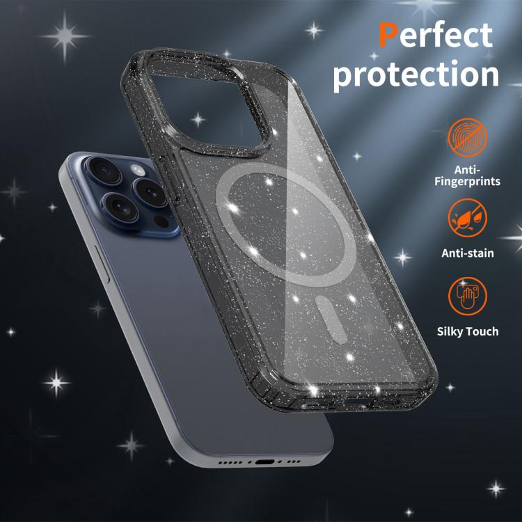 Custodia per telefono ibrida in PC e TPU con glitter trasparenti e magneti, For iPhone 15 Pro Max, For iPhone 15 Pro, For iPhone 15 Plus / 14 Plus, For iPhone 15, For iPhone 14 / 13, For iPhone 14 Pro, For iPhone 14 Pro Max, For iPhone 13 Pro Max