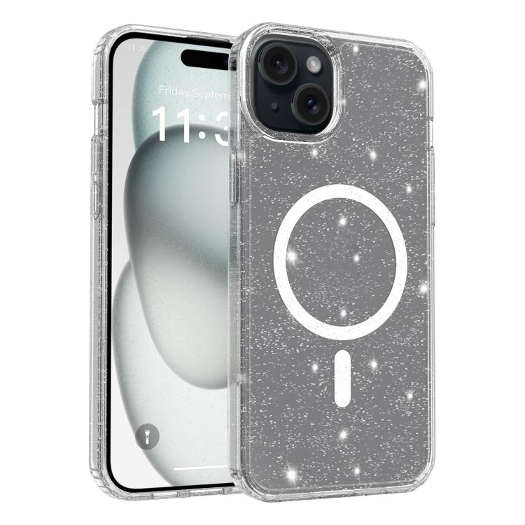 Custodia per telefono ibrida in PC e TPU con glitter trasparenti e magneti, For iPhone 15 Pro Max, For iPhone 15 Pro, For iPhone 15 Plus / 14 Plus, For iPhone 15, For iPhone 14 / 13, For iPhone 14 Pro, For iPhone 14 Pro Max, For iPhone 13 Pro Max