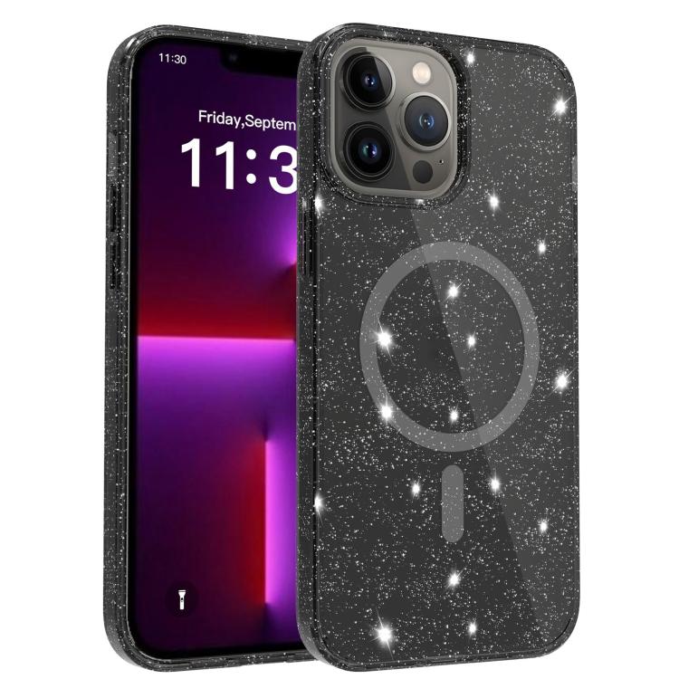 Custodia per telefono ibrida in PC e TPU con glitter trasparenti e magneti, For iPhone 15 Pro Max, For iPhone 15 Pro, For iPhone 15 Plus / 14 Plus, For iPhone 15, For iPhone 14 / 13, For iPhone 14 Pro, For iPhone 14 Pro Max, For iPhone 13 Pro Max