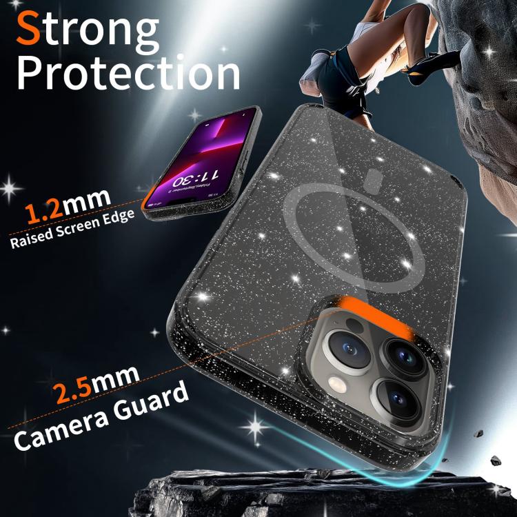 Custodia per telefono ibrida in PC e TPU con glitter trasparenti e magneti, For iPhone 13 Pro, For iPhone 12, For iPhone 12 Pro Max, For iPhone 12 Pro