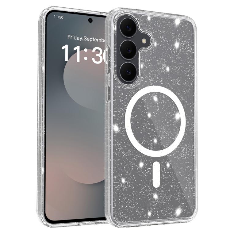 Custodia per telefono ibrida in PC e TPU con glitter trasparenti e magneti, For Samsung Galaxy S26+ 5G, For Samsung Galaxy S26 Ultra 5G, For Samsung Galaxy S26 5G, For Samsung Galaxy S25 FE 5G, For Samsung Galaxy S25 Ultra 5G