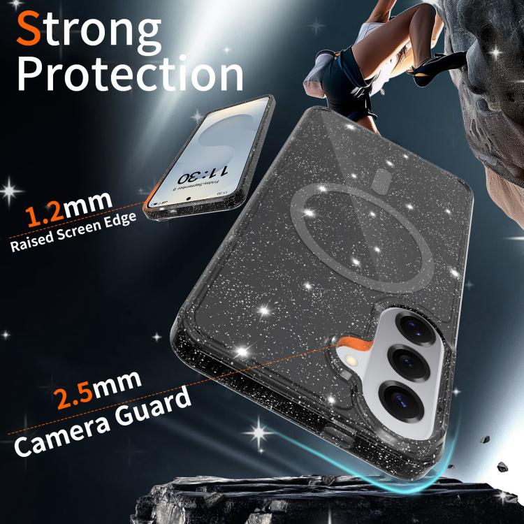 Custodia per telefono ibrida in PC e TPU con glitter trasparenti e magneti, For Samsung Galaxy S26+ 5G, For Samsung Galaxy S26 Ultra 5G, For Samsung Galaxy S26 5G, For Samsung Galaxy S25 FE 5G, For Samsung Galaxy S25 Ultra 5G