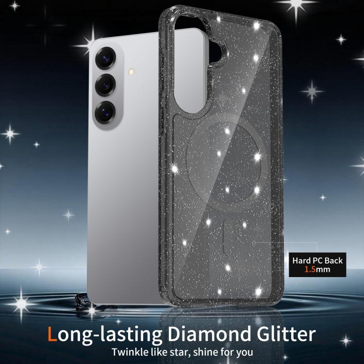 Custodia per telefono ibrida in PC e TPU con glitter trasparenti e magneti, For Samsung Galaxy S26+ 5G, For Samsung Galaxy S26 Ultra 5G, For Samsung Galaxy S26 5G, For Samsung Galaxy S25 FE 5G, For Samsung Galaxy S25 Ultra 5G
