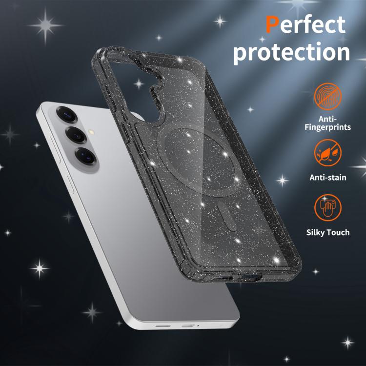 Custodia per telefono ibrida in PC e TPU con glitter trasparenti e magneti, For Samsung Galaxy S26+ 5G, For Samsung Galaxy S26 Ultra 5G, For Samsung Galaxy S26 5G, For Samsung Galaxy S25 FE 5G, For Samsung Galaxy S25 Ultra 5G