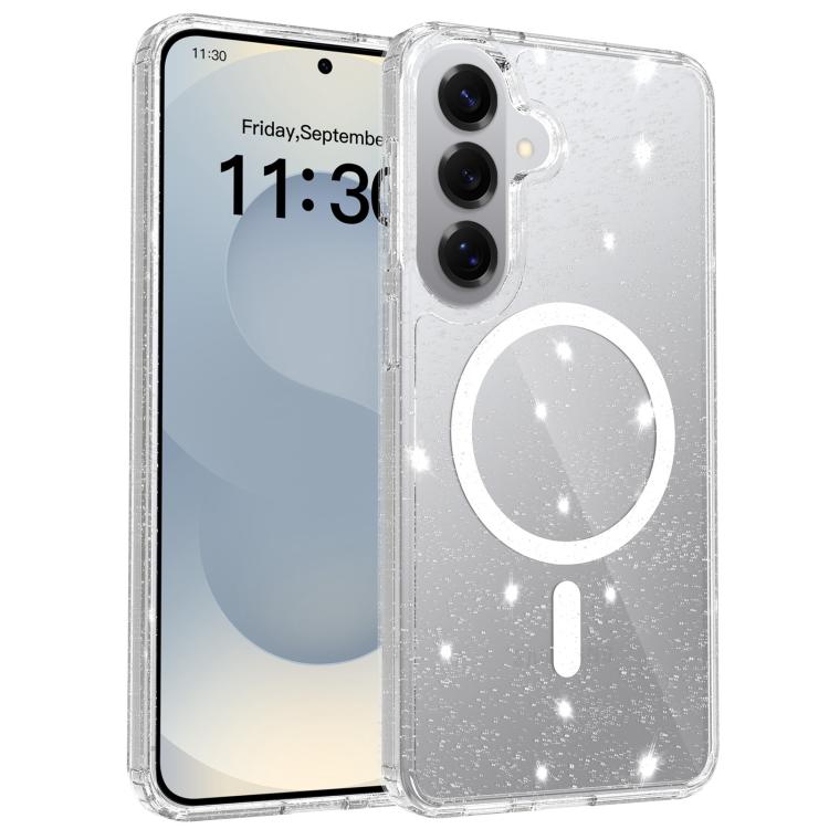 Custodia per telefono ibrida in PC e TPU con glitter trasparenti e magneti, For Samsung Galaxy S26+ 5G, For Samsung Galaxy S26 Ultra 5G, For Samsung Galaxy S26 5G, For Samsung Galaxy S25 FE 5G, For Samsung Galaxy S25 Ultra 5G
