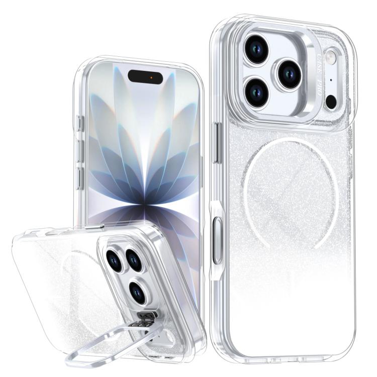 Custodia per telefono con cornice magnetica e supporto per obiettivo con effetto sfumato glitterato, For iPhone 17e / 16e, For iPhone 17 Pro Max, For iPhone 17 Pro, For iPhone 17