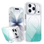 Custodia per telefono con cornice magnetica e supporto per obiettivo con effetto sfumato glitterato, For iPhone 17e / 16e, For iPhone 17 Pro Max, For iPhone 17 Pro, For iPhone 17