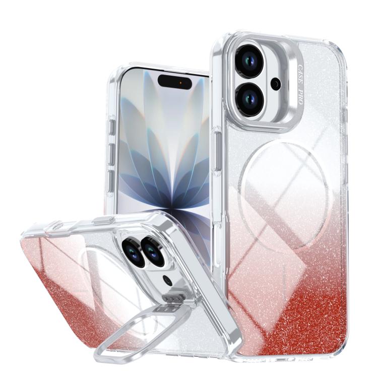Custodia per telefono con cornice magnetica e supporto per obiettivo con effetto sfumato glitterato, For iPhone 17e / 16e, For iPhone 17 Pro Max, For iPhone 17 Pro, For iPhone 17
