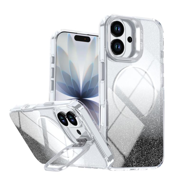 Custodia per telefono con cornice magnetica e supporto per obiettivo con effetto sfumato glitterato, For iPhone 17e / 16e, For iPhone 17 Pro Max, For iPhone 17 Pro, For iPhone 17