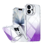 Custodia per telefono con cornice magnetica e supporto per obiettivo con effetto sfumato glitterato, For iPhone 17e / 16e, For iPhone 17 Pro Max, For iPhone 17 Pro, For iPhone 17