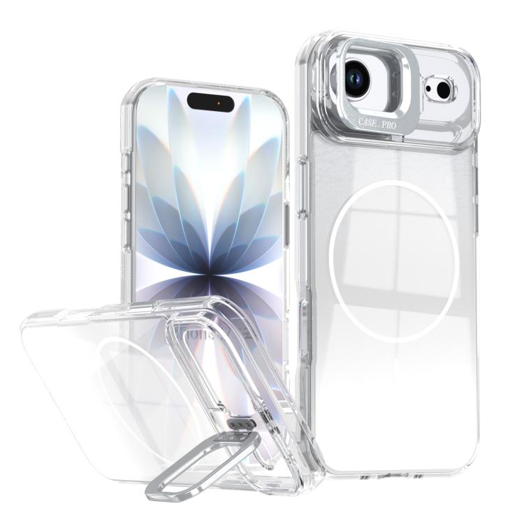 Custodia per telefono con cornice magnetica e supporto per obiettivo con effetto sfumato glitterato, For iPhone Air, For iPhone 16 Pro Max, For iPhone 16 Pro, For iPhone 16 Plus