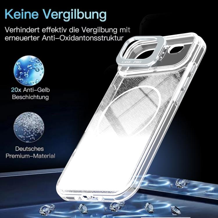 Custodia per telefono con cornice magnetica e supporto per obiettivo con effetto sfumato glitterato, For iPhone Air, For iPhone 16 Pro Max, For iPhone 16 Pro, For iPhone 16 Plus