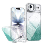 Custodia per telefono con cornice magnetica e supporto per obiettivo con effetto sfumato glitterato, For iPhone Air, For iPhone 16 Pro Max, For iPhone 16 Pro, For iPhone 16 Plus