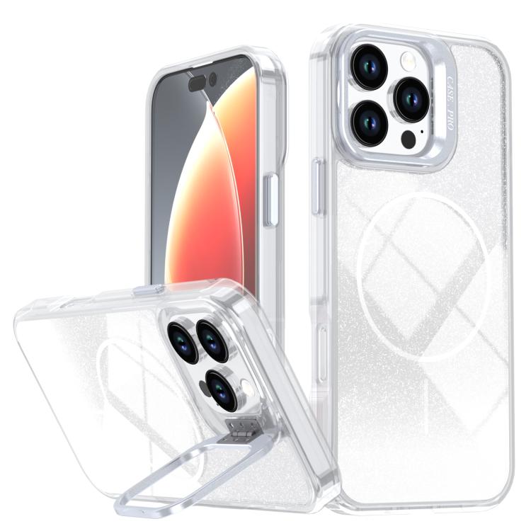 Custodia per telefono con cornice magnetica e supporto per obiettivo con effetto sfumato glitterato, For iPhone Air, For iPhone 16 Pro Max, For iPhone 16 Pro, For iPhone 16 Plus