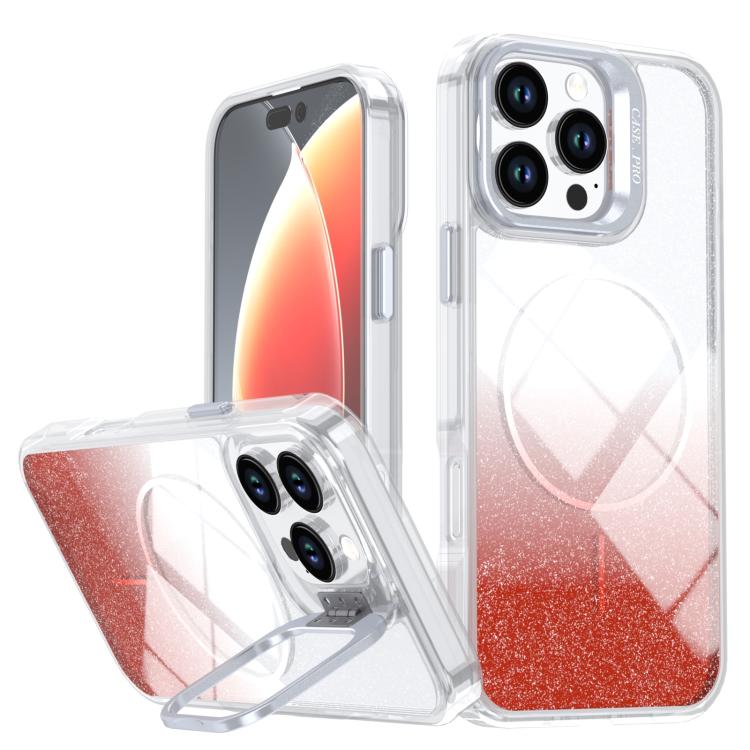 Custodia per telefono con cornice magnetica e supporto per obiettivo con effetto sfumato glitterato, For iPhone Air, For iPhone 16 Pro Max, For iPhone 16 Pro, For iPhone 16 Plus
