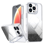 Custodia per telefono con cornice magnetica e supporto per obiettivo con effetto sfumato glitterato, For iPhone Air, For iPhone 16 Pro Max, For iPhone 16 Pro, For iPhone 16 Plus