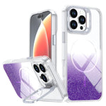 Custodia per telefono con cornice magnetica e supporto per obiettivo con effetto sfumato glitterato, For iPhone Air, For iPhone 16 Pro Max, For iPhone 16 Pro, For iPhone 16 Plus