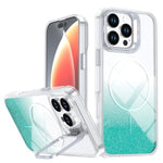 Custodia per telefono con cornice magnetica e supporto per obiettivo con effetto sfumato glitterato, For iPhone Air, For iPhone 16 Pro Max, For iPhone 16 Pro, For iPhone 16 Plus