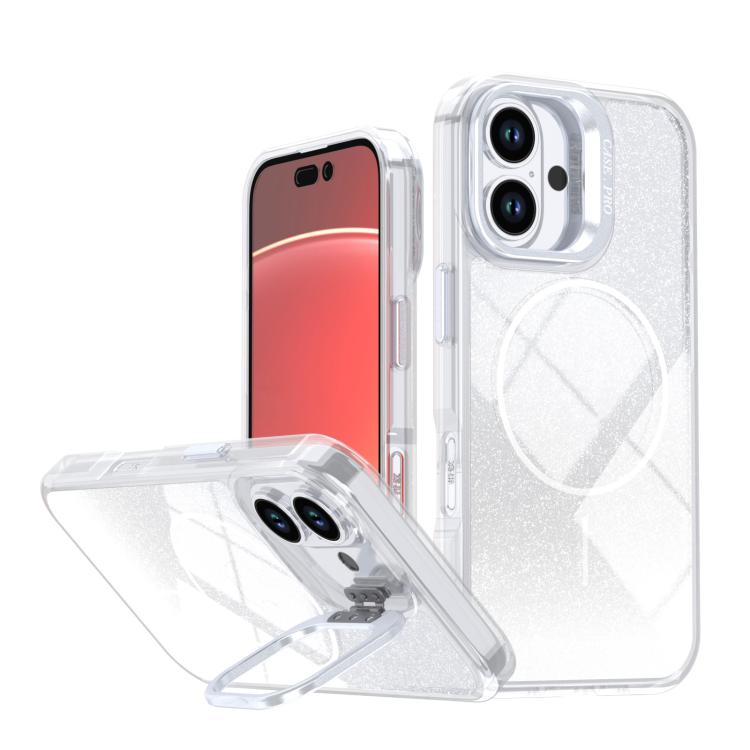 Custodia per telefono con cornice magnetica e supporto per obiettivo con effetto sfumato glitterato, For iPhone Air, For iPhone 16 Pro Max, For iPhone 16 Pro, For iPhone 16 Plus