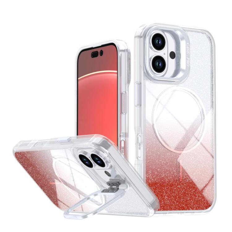 Custodia per telefono con cornice magnetica e supporto per obiettivo con effetto sfumato glitterato, For iPhone Air, For iPhone 16 Pro Max, For iPhone 16 Pro, For iPhone 16 Plus