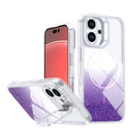Custodia per telefono con cornice magnetica e supporto per obiettivo con effetto sfumato glitterato, For iPhone Air, For iPhone 16 Pro Max, For iPhone 16 Pro, For iPhone 16 Plus