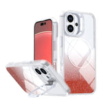 Custodia per telefono con cornice magnetica e supporto per obiettivo con effetto sfumato glitterato, For iPhone 16, For iPhone 15 Pro Max, For iPhone 15 Pro, For iPhone 15 Plus